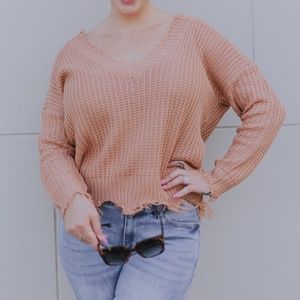 Size: L, Frayed Sweater (Sandstone)